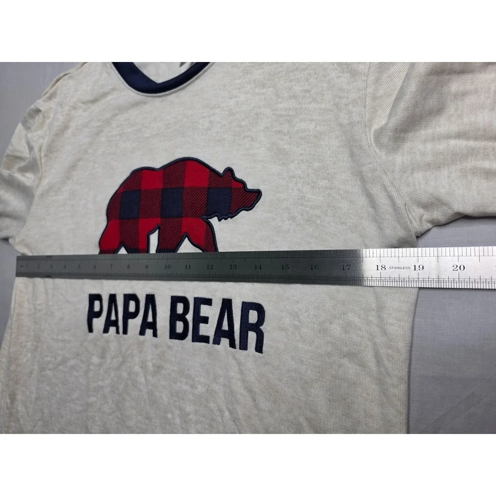 Dearfoams Sleep Shirt Men's Medium Beige Papa Bear Graphic Long Sleeve Pullover